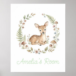 Personalisierte Babyhirsch-Wasserfarbe-Boho-Kinder Poster