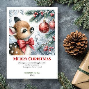 Personalisierte Babyhirsch-Winterszene Aquarell  Feiertagskarte