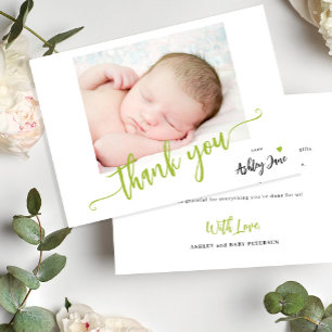 Personalisierte Babyparty-Foto-Moderne-Schrift Dankeskarte
