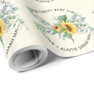 Personalisierte Babyparty mit Sonnenblumen-Eukalyp Geschenkpapier