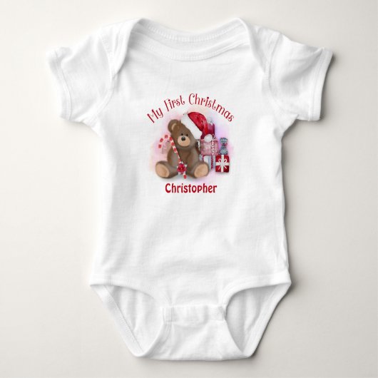 Personalisierte Babys Erster Weihnachtsbär Baby Strampler (Vorderseite)