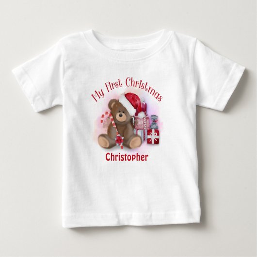 Personalisierte Babys Erster Weihnachtsbär Baby T-shirt (Vorderseite)