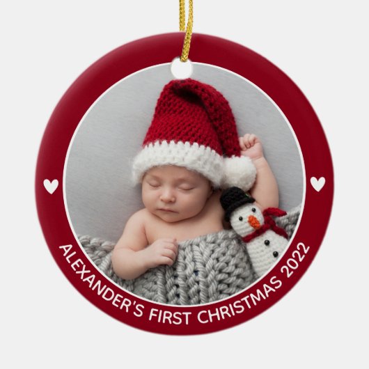 Personalisierte Babys Erstes Weihnachtsjahr Foto J Keramik Ornament (Vorne)
