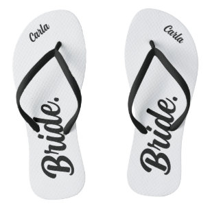 Personalisierte Bachelorette Bride schwarz-weiß Badesandalen