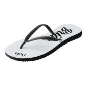 Personalisierte Bachelorette Bride schwarz-weiß Badesandalen (Schrägansicht)