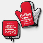 Personalisierte Backing Erinnerungen Rot Ofenhandschuh & Topflappen-Set (Vorderseite/Rückseite)