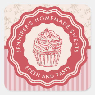 Personalisierte Backwaren, hausgemachte Bäckerei Quadratischer Aufkleber