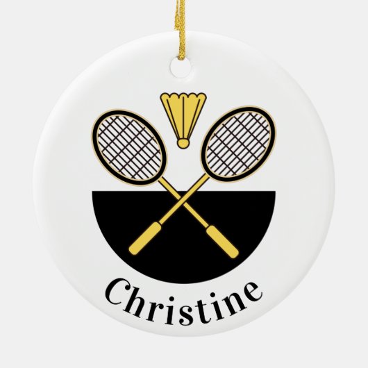 Personalisierte Badminton Rackets & Bird Yellow Bl Keramik Ornament (Hinten)