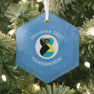 Personalisierte Bahamas-Schwarz-Engel-Hanukkah-Fla Ornament Aus Glas