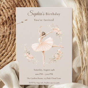 Personalisierte Ballerina-Geburtstags-Blush-Blumen Einladung