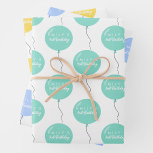 Personalisierte Ballonparty Geburtstag Taufe Geschenkpapier Set