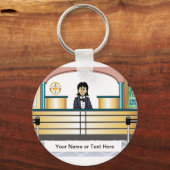 Personalisierte Bank Teller - Cartoon von Frauen Schlüsselanhänger (Vorderseite)