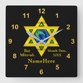 Personalisierte Bar Mitzvah-Geschenke, Star von Da Quadratische Wanduhr (Vorderseite)