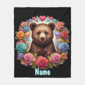 Personalisierte Bärenkuppe mit Rose und Herz Fleecedecke (Vorderseite)