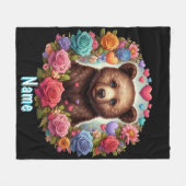 Personalisierte Bärenkuppe mit Rose und Herz Fleecedecke (Vorderseite (Horizontal))