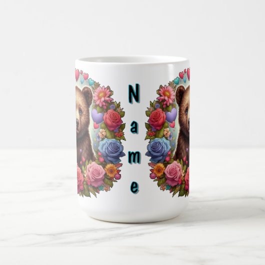 Personalisierte Bärenkuppe mit Rose und Herz Kaffeetasse (Mittel)
