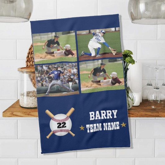 Personalisierte Baseball-4-Foto-Collage Name Team Geschirrtuch