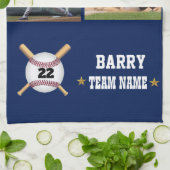 Personalisierte Baseball-4-Foto-Collage Name Team Geschirrtuch (Gefaltet)