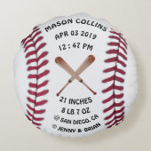 Personalisierte Baseball-Baby-Status Geburtsdatum  Rundes Kissen (Rückseite)