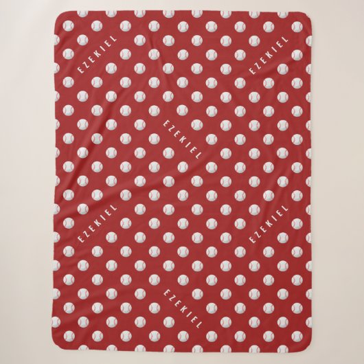 Personalisierte Baseball-Name-Decke – Rot & Weiß Sherpadecke (Vorderseite)