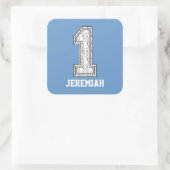 Personalisierte Baseball-Nummer 1 Quadratischer Aufkleber (Tasche)