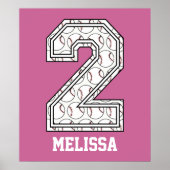 Personalisierte Baseball-Nummer 2 Poster (Vorne)