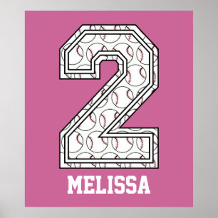 Personalisierte Baseball-Nummer 2 Poster