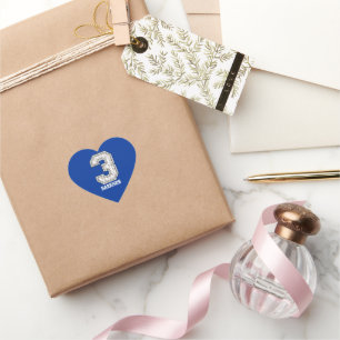 Personalisierte Baseball-Nummer 3 Herz-Aufkleber