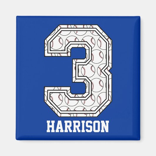 Personalisierte Baseball-Nummer 3 Magnet (Vorne)