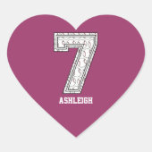 Personalisierte Baseball-Nummer 7 Herz-Aufkleber (Vorderseite)