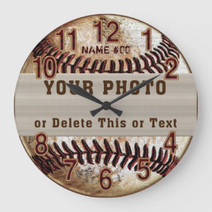 Personalisierte Baseball-Uhr, Ihr FOTO und TEXT Große Wanduhr