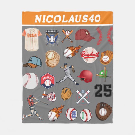 Personalisierte Baseballspielernummer Grau Fleecedecke (Vorderseite)