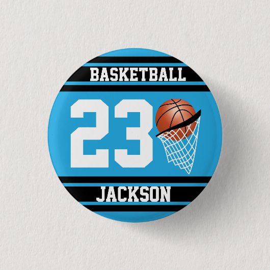 Personalisierte Basketball Baby Blue und Black Button (Vorderseite)