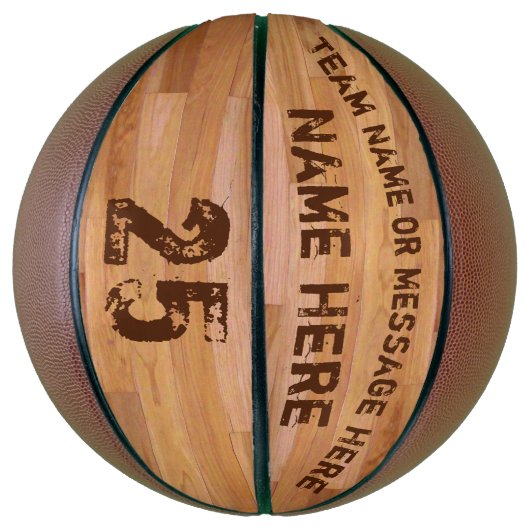 Personalisierte Basketbälle, 3 Textfelder, Holzfuß Basketball (Vertikal)