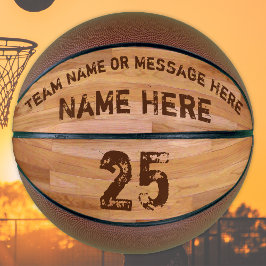 Personalisierte Basketbälle, 3 Textfelder, Holzfuß Basketball