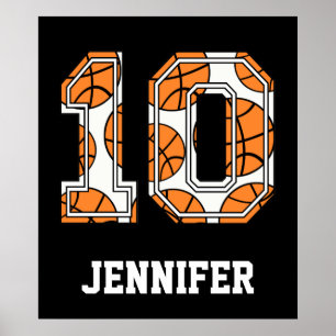Personalisierte Basketballnummer 10 Poster