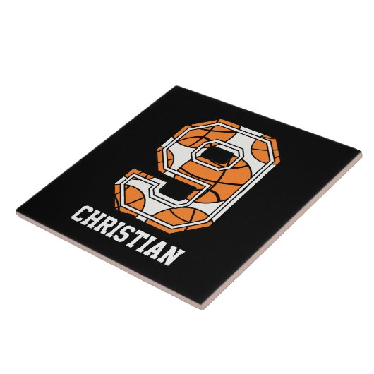 Personalisierte Basketballnummer 9 Fliese (Seite)