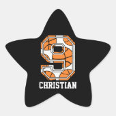 Personalisierte Basketballnummer 9 Stern-Aufkleber (Vorderseite)