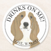 Personalisierte Basset Hound-Hochzeit Runder Pappuntersetzer (Vorderseite)