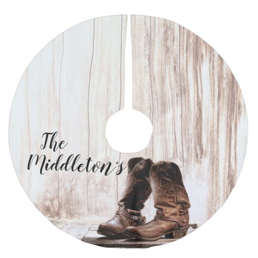 Personalisierte Baumrock Stiefel Land rustikal Polyester Weihnachtsbaumdecke (Vorderseite)