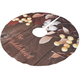 Personalisierte Baumwollzweig auf dunklem Holz Polyester Weihnachtsbaumdecke