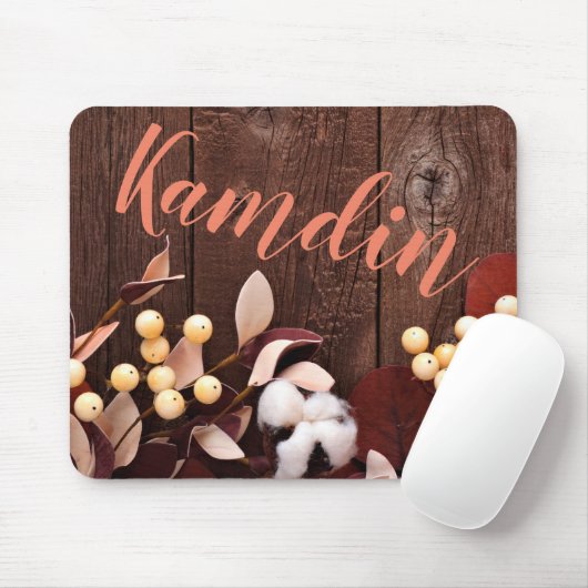 Personalisierte Baumwollzweig der Maus auf dunklem Mousepad (Mit Mouse)