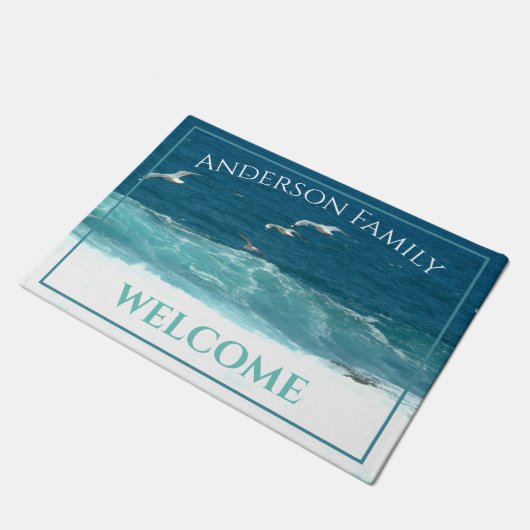 Personalisierte Beach Vibes Ocean Waves Door Mat Fußmatte (Schrägansicht)