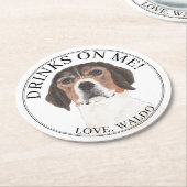 Personalisierte Beagle-Hochzeit Runder Pappuntersetzer (Angewinkelt)