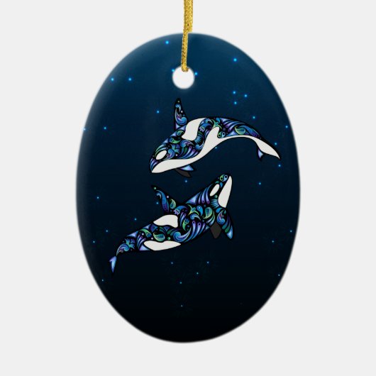 Personalisierte Beautiful Orca Whales Wedding Keramik Ornament (Vorne)