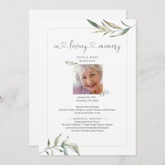 Personalisierte Beerdigung mit Foto Ankündigung (Vorne/Hinten)