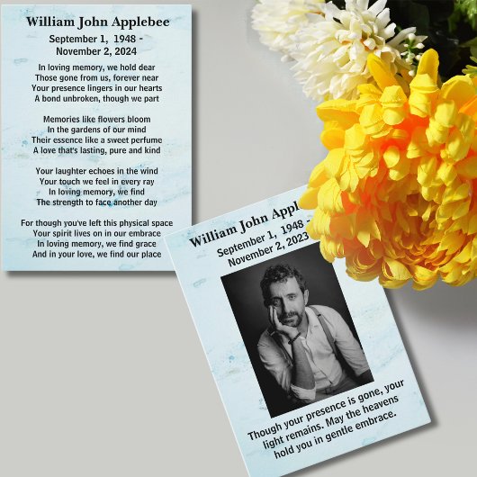 Personalisierte Begräbniskarte mit Foto Telefonnummerkarte