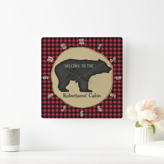 Personalisierte Begrüßungssignatur Lumberjack Bäre Quadratische Wanduhr (Zuhause)