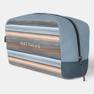 Personalisierte Beige Grau Türkis Blau Braun Strei Waschbeutel