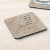 Personalisierte beige Imitate Linen Getränkeuntersetzer (Linke Seite)